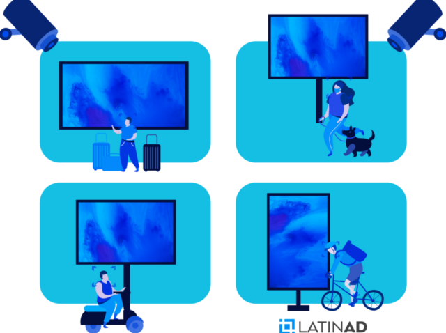 Pantalla DOOH con cámaras midiendo audiencia y tráfico en tiempo real mediante inteligencia artificial