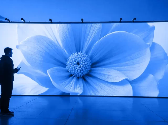 Hombre mierando una publicidad out of home en pantalla led