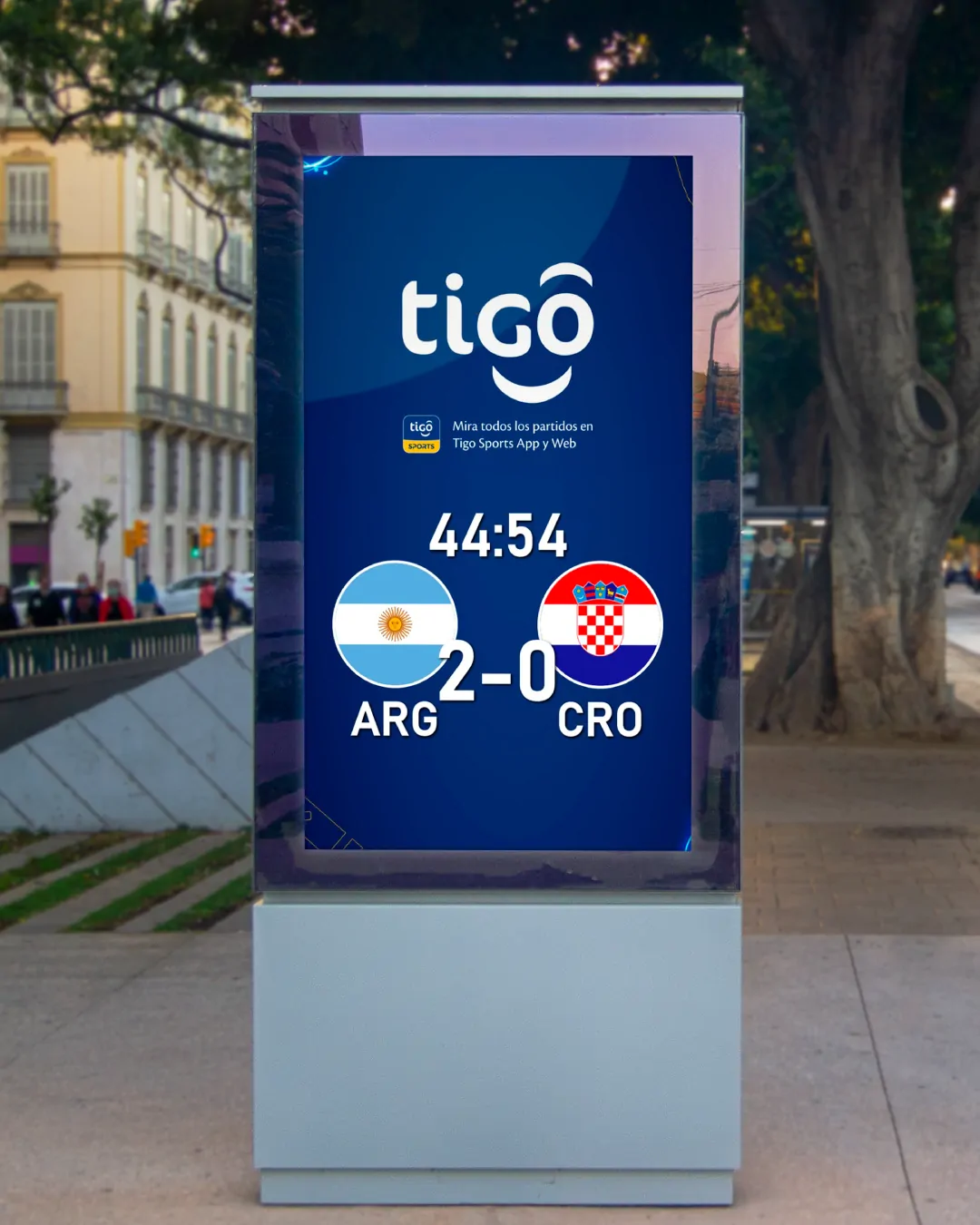 Tótem de Tigo con resultado del partido en vivo