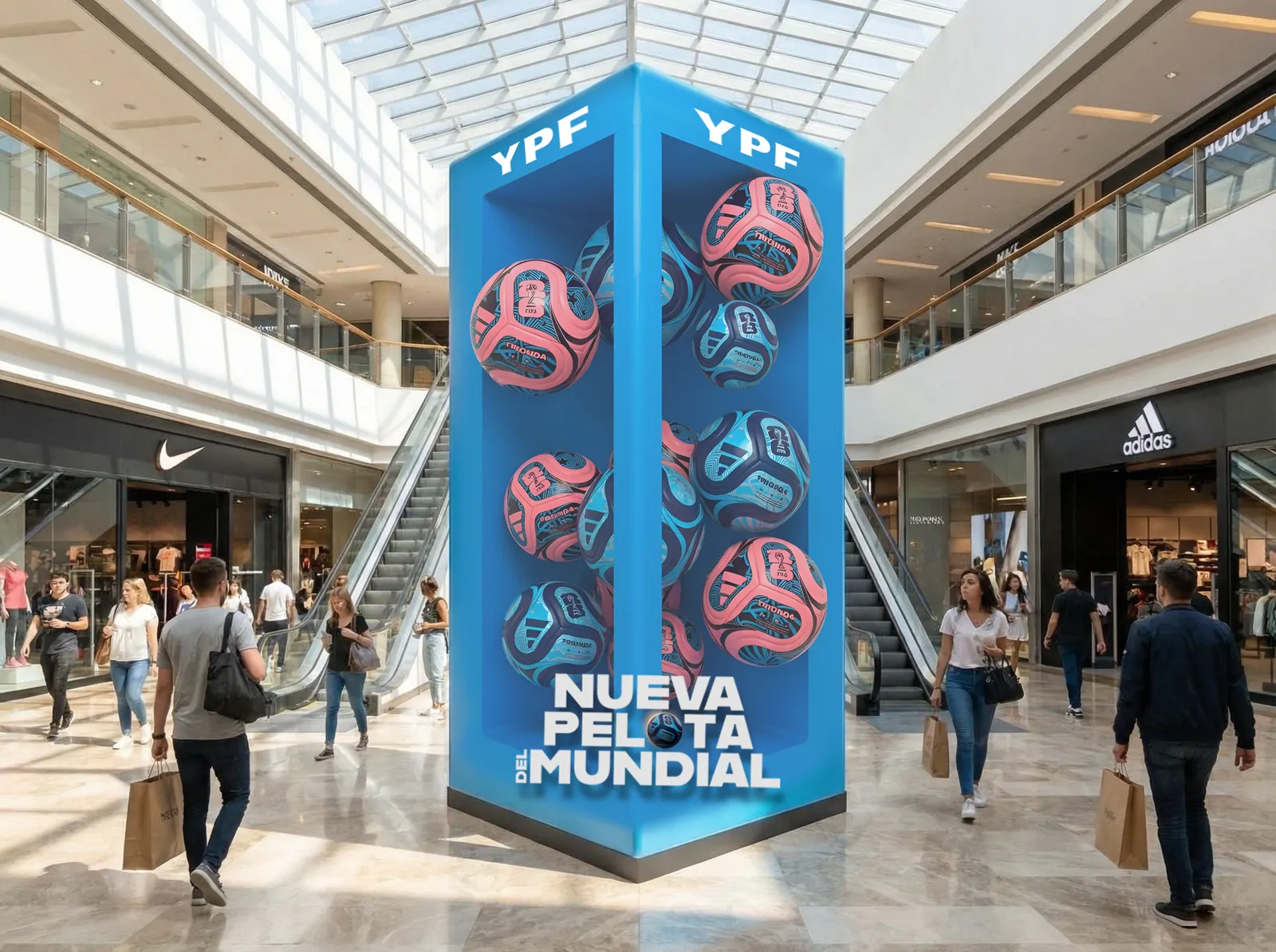 Columna 3D de YPF por el Mundial en un centro comercial